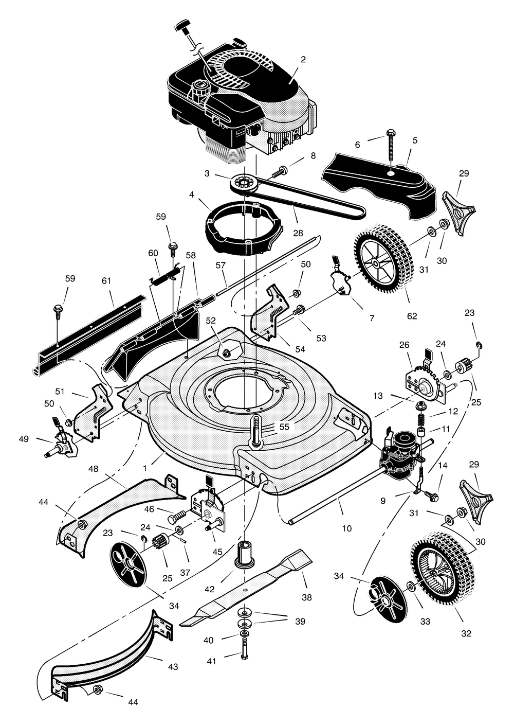 Mower Housing Assembly Diagram and Parts List for 228510X8A 2001 Briggs and Stratton Lawn Mower